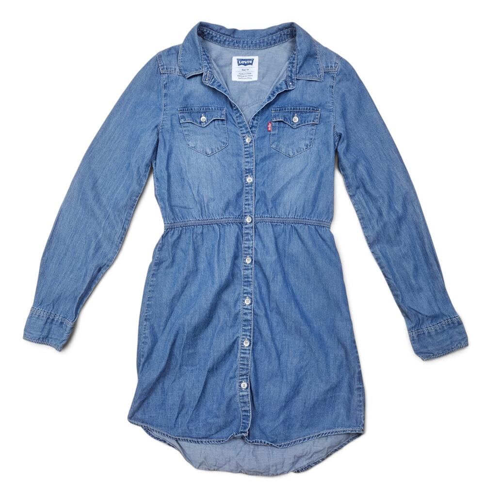 LEVI'S Chambray Shirt Dress Women's 10 Western Denim Tunic Top Minimalist Casual